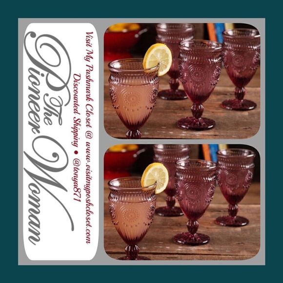 🦋 New Pioneer Woman Adeline 12-Ounce Footed Glass Goblets, Set of 8, Plum - Picture 3 of 9